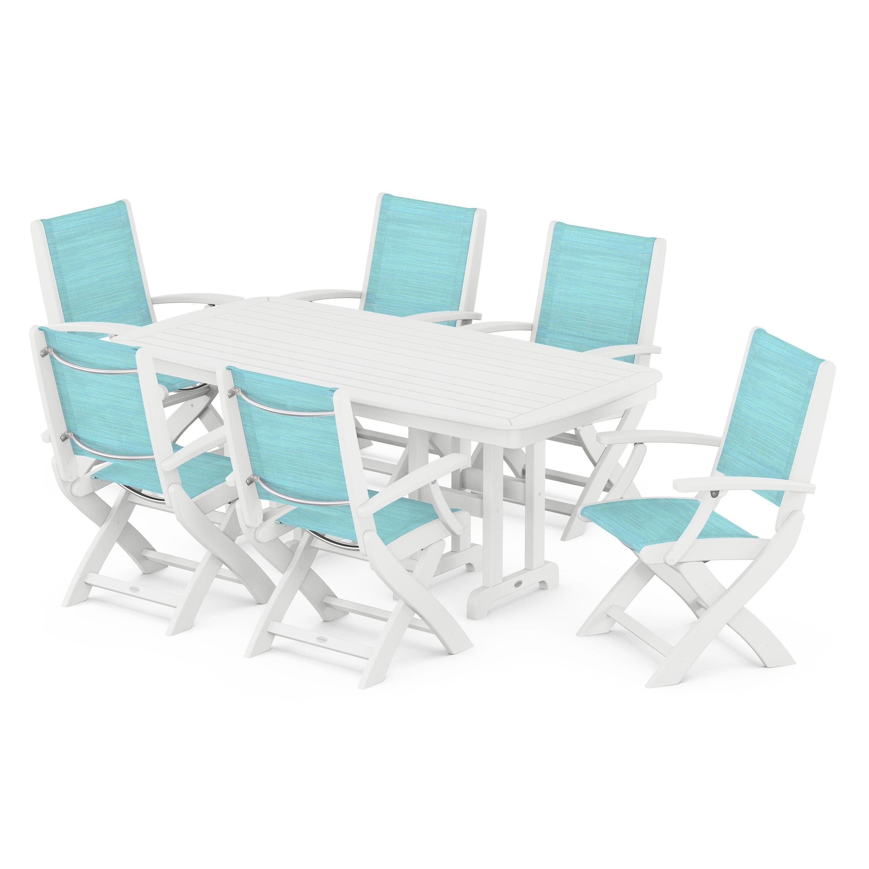 Coastal Folding Arm Chair 7-Piece Dining Set