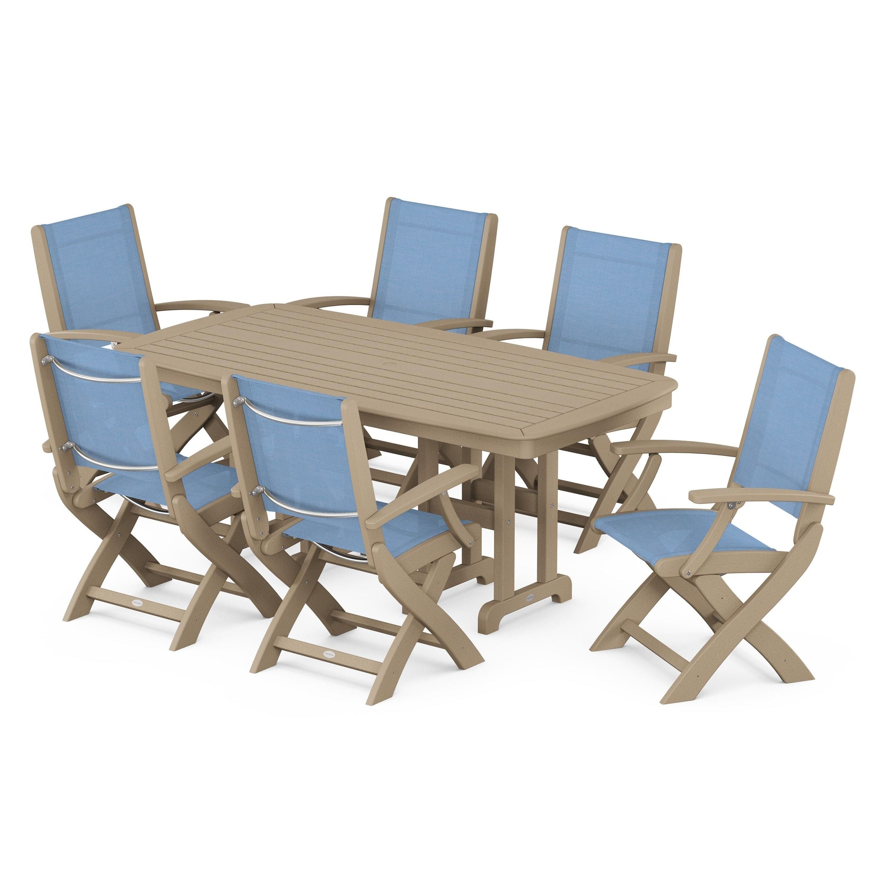 Coastal Folding Arm Chair 7-Piece Dining Set