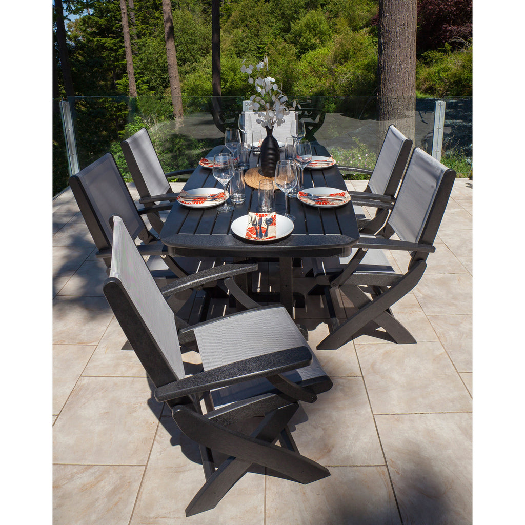 Coastal Folding Arm Chair 7-Piece Dining Set