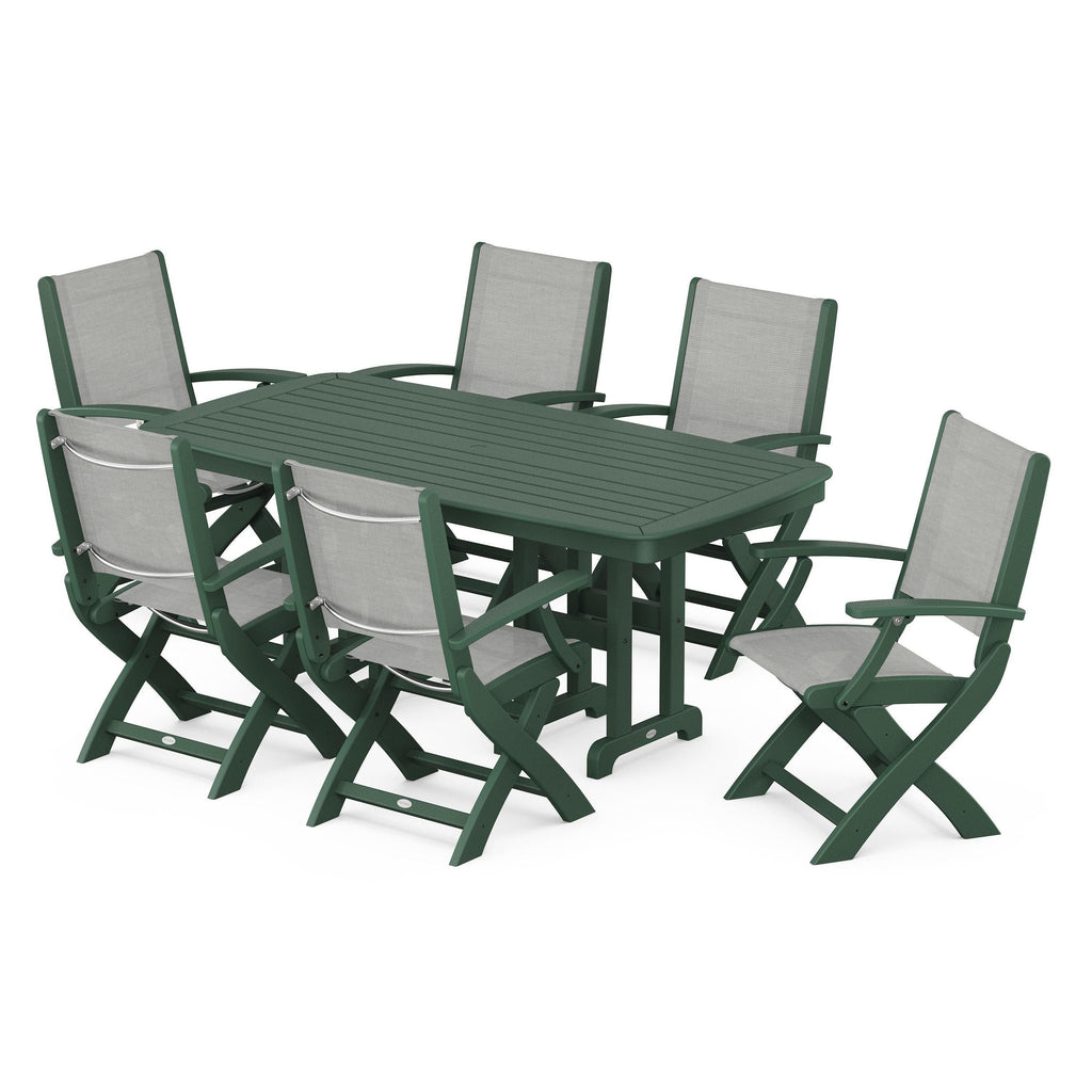 Coastal Folding Arm Chair 7-Piece Dining Set