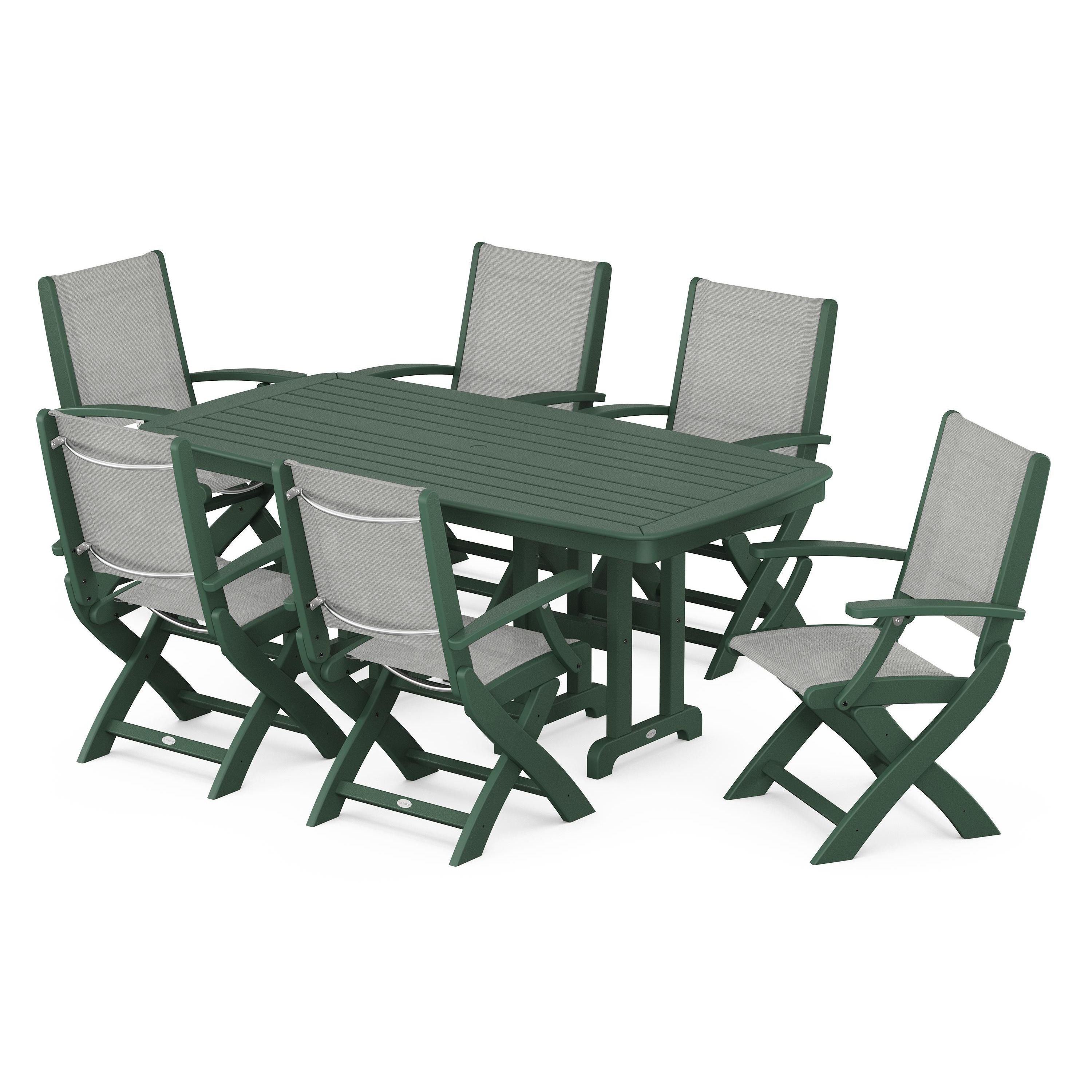 Coastal Folding Arm Chair 7-Piece Dining Set