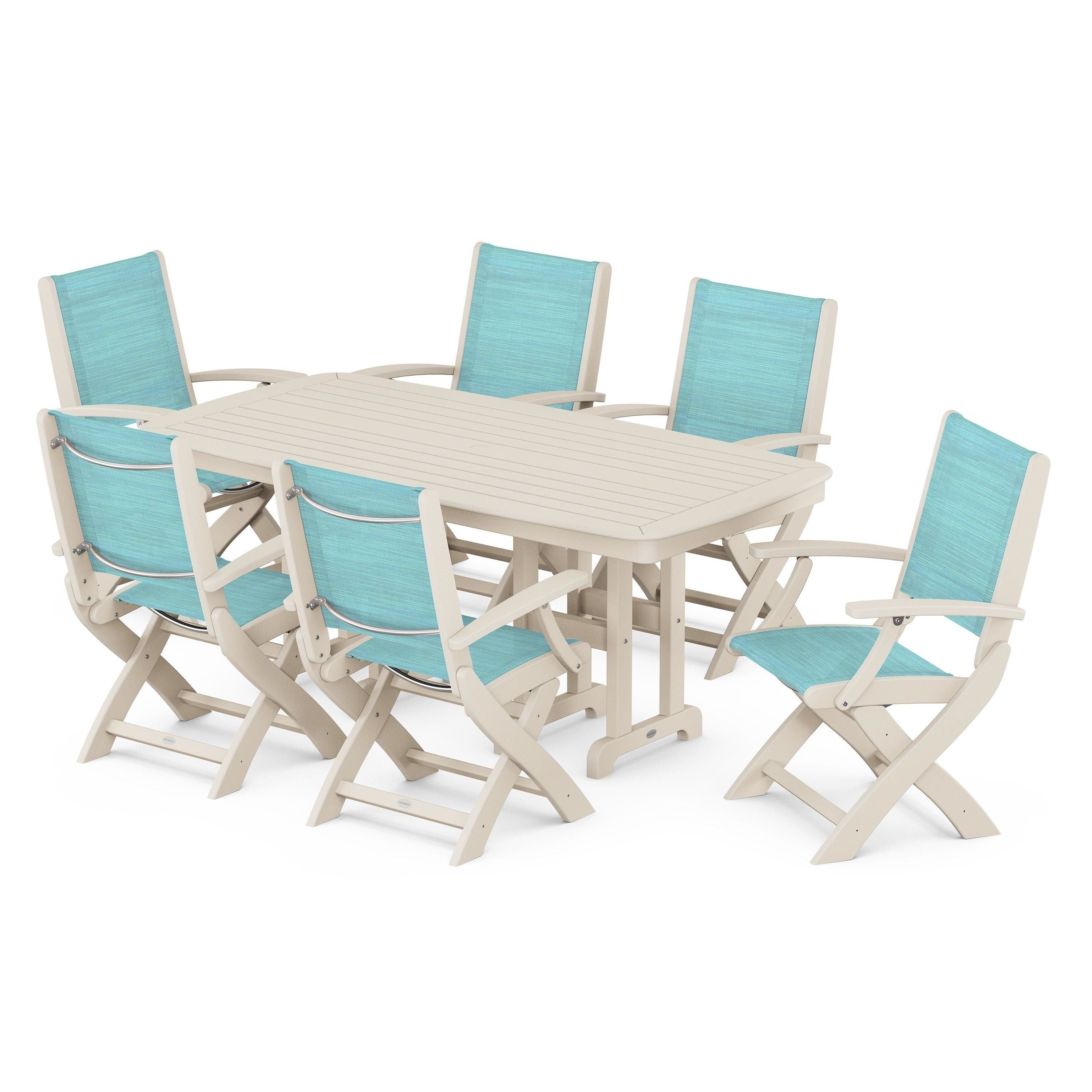 Coastal Folding Arm Chair 7-Piece Dining Set
