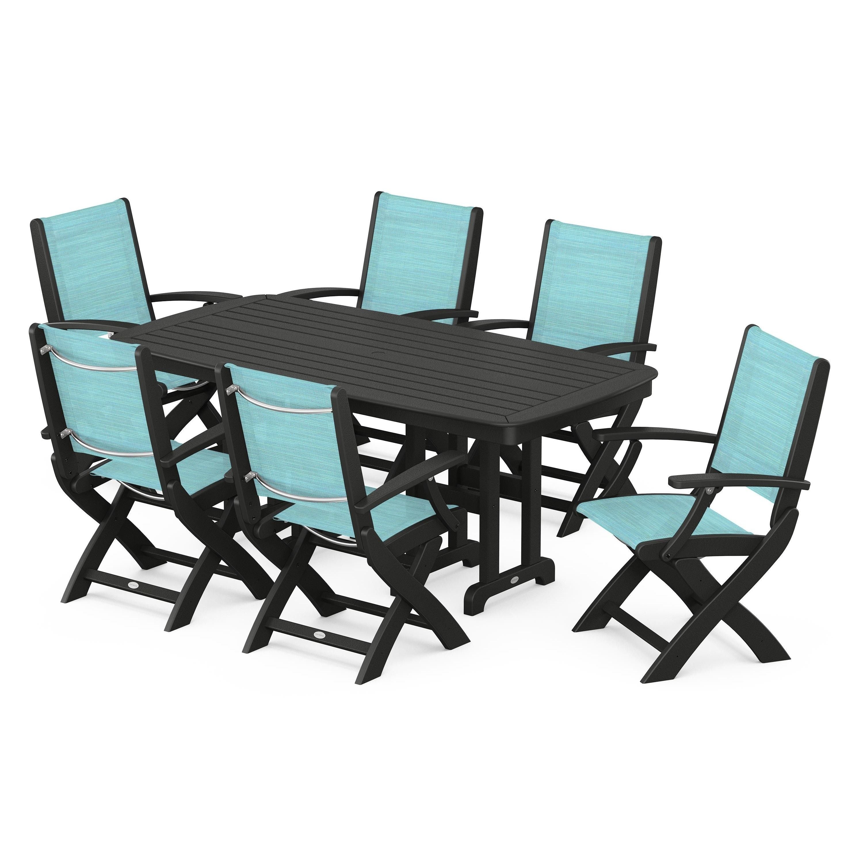 Coastal Folding Arm Chair 7-Piece Dining Set