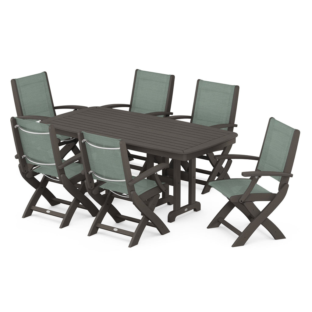 Coastal Folding Arm Chair 7-Piece Dining Set