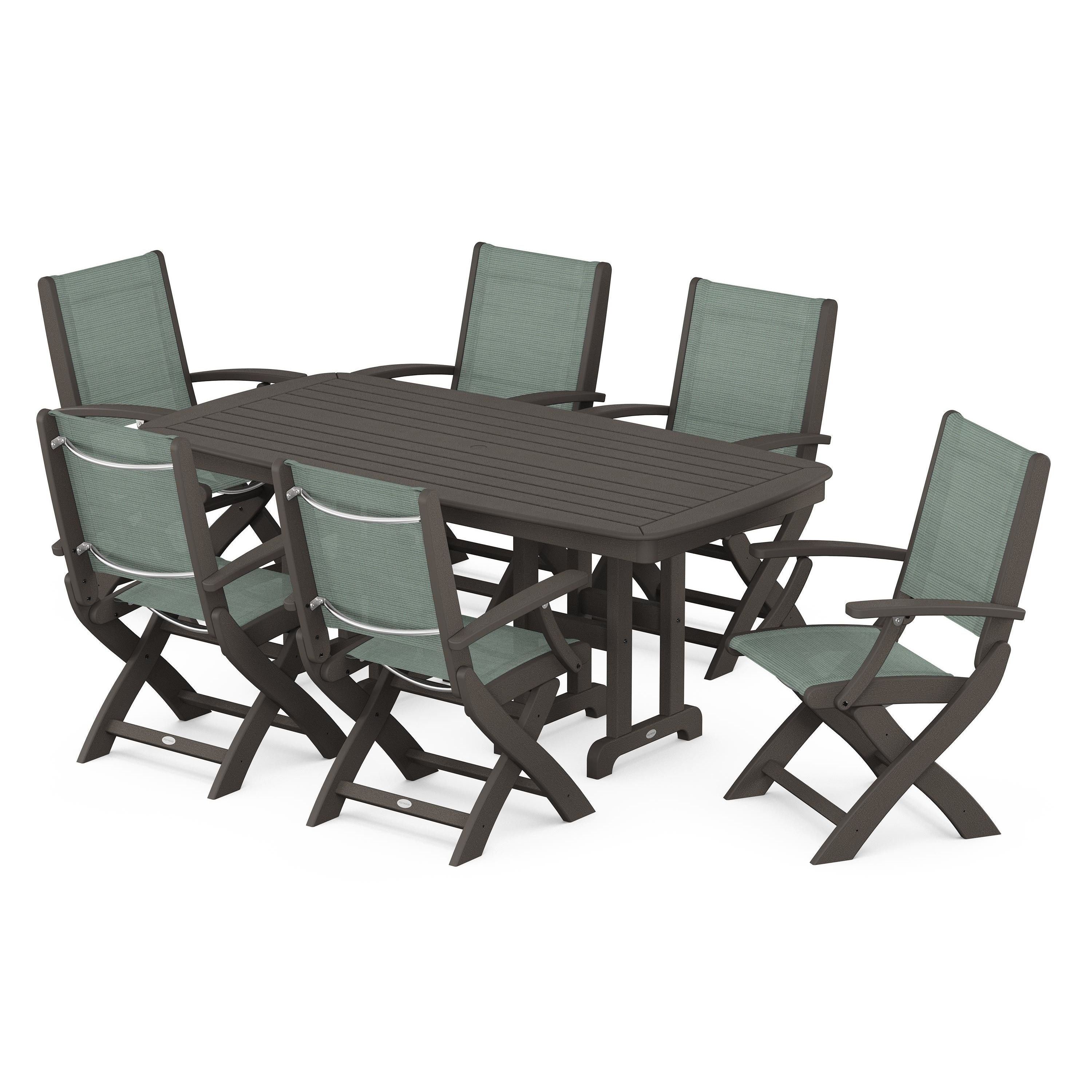 Coastal Folding Arm Chair 7-Piece Dining Set