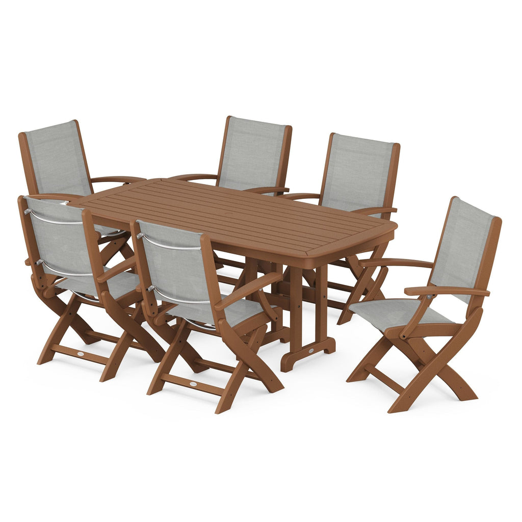 Coastal Folding Arm Chair 7-Piece Dining Set