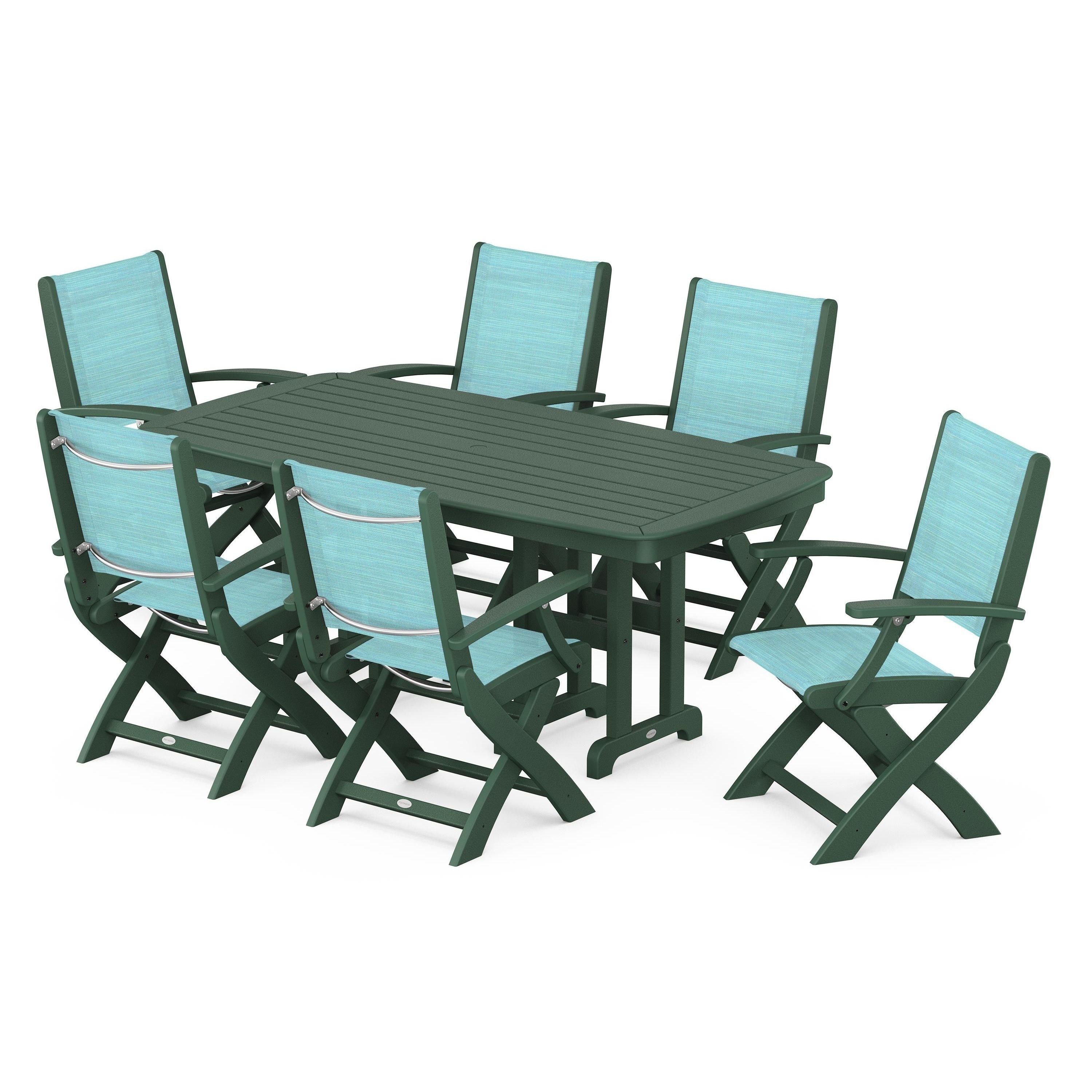Coastal Folding Arm Chair 7-Piece Dining Set
