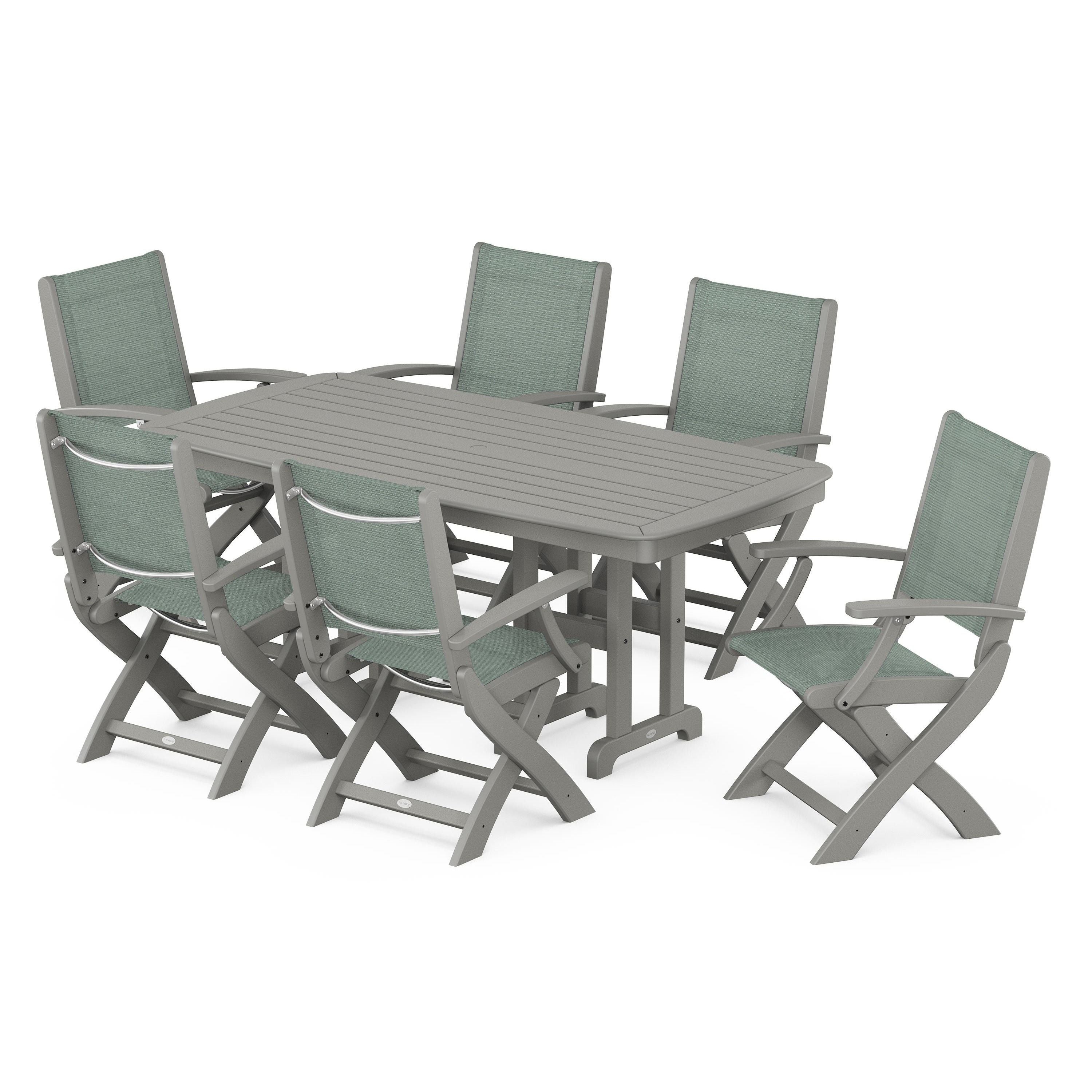 Coastal Folding Arm Chair 7-Piece Dining Set