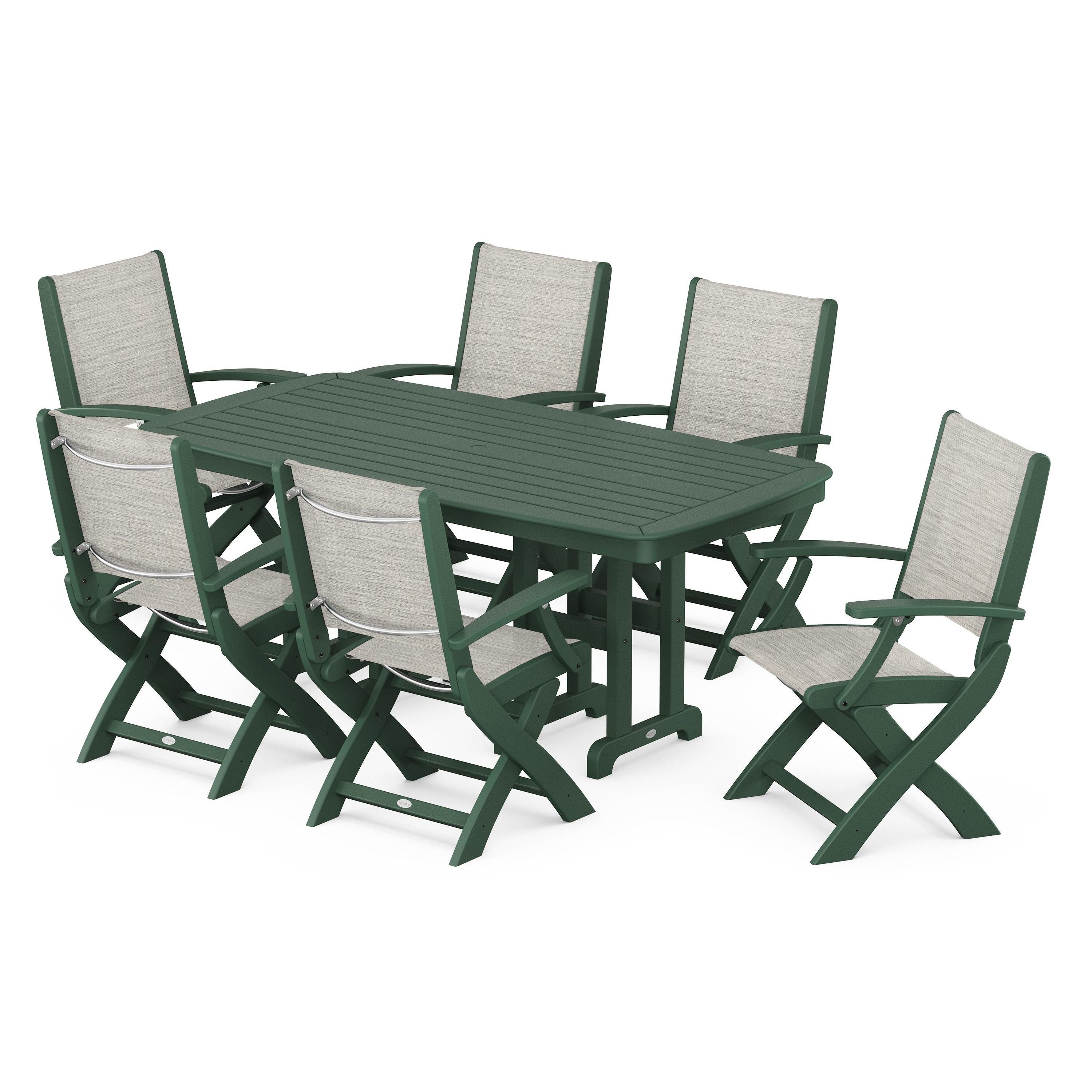 Coastal Folding Arm Chair 7-Piece Dining Set