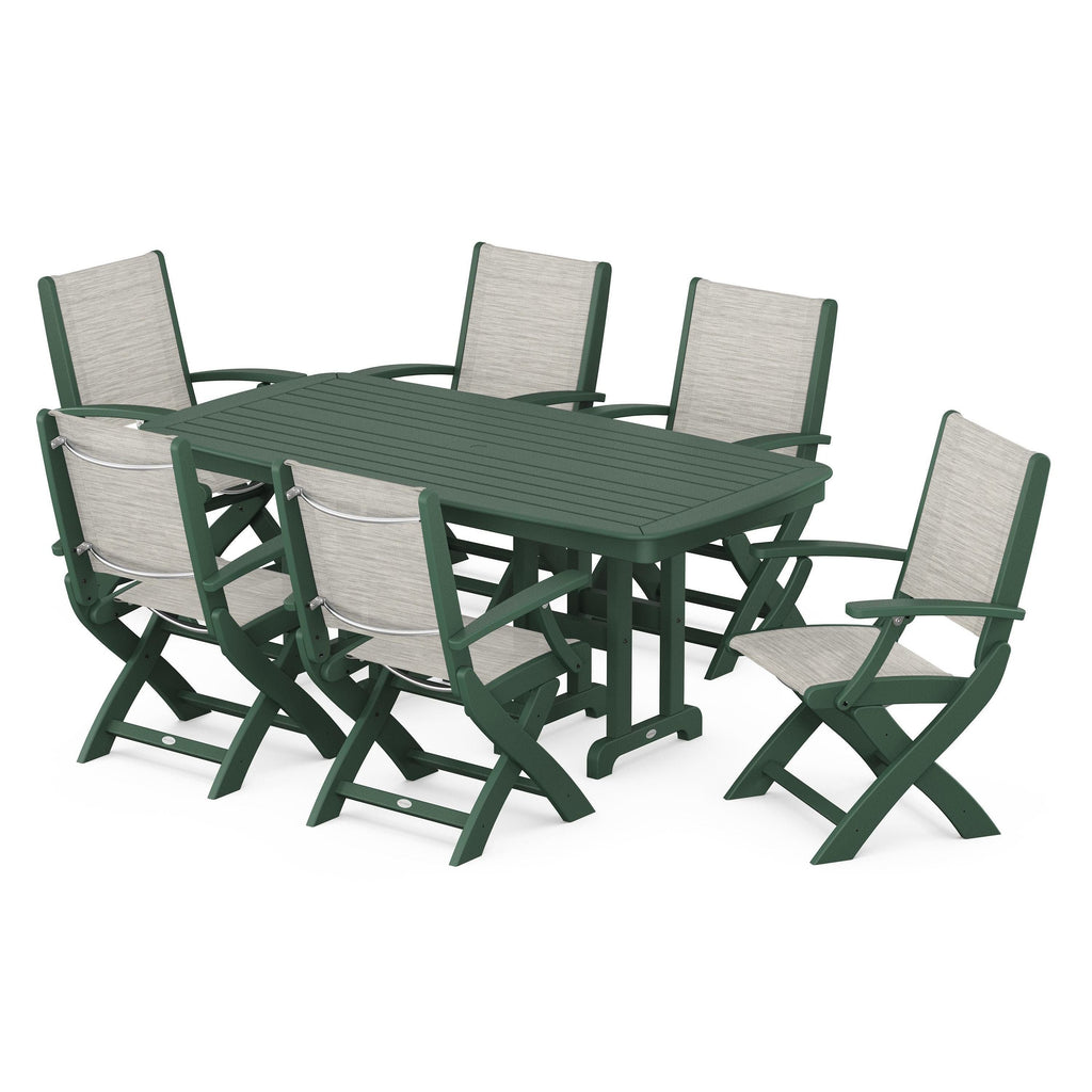 Coastal Folding Arm Chair 7-Piece Dining Set