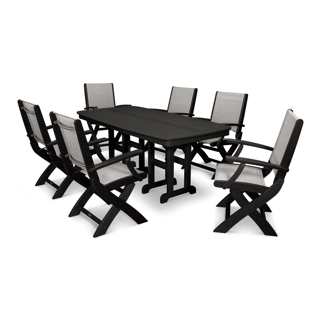 Coastal Folding Arm Chair 7-Piece Dining Set