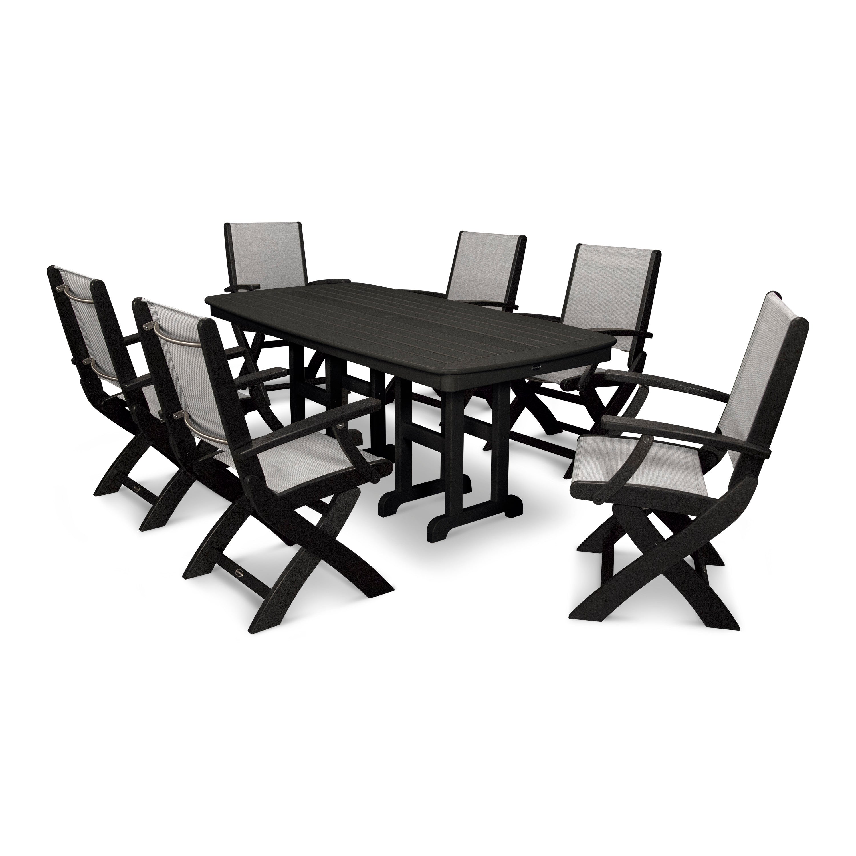 Coastal Folding Arm Chair 7-Piece Dining Set