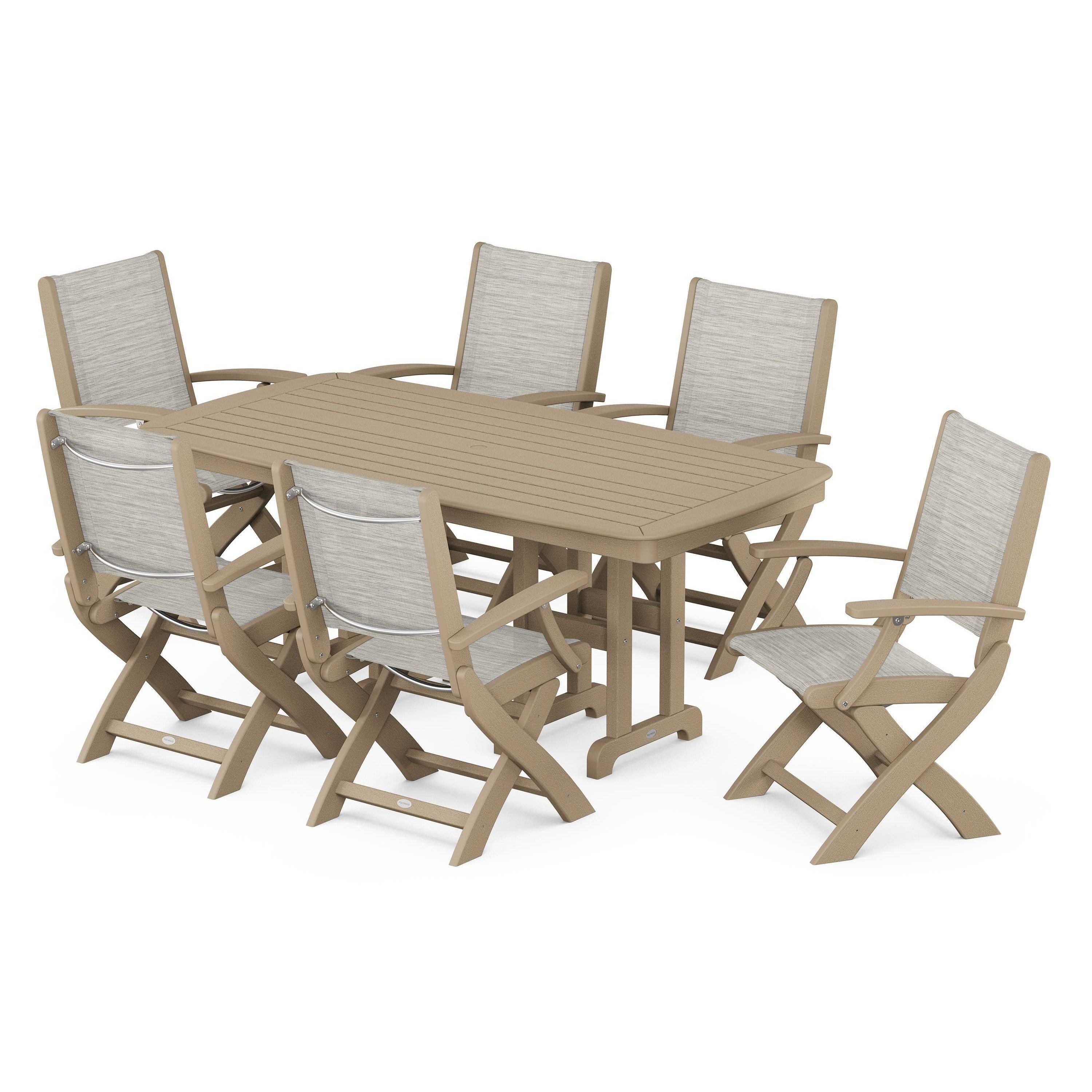 Coastal Folding Arm Chair 7-Piece Dining Set
