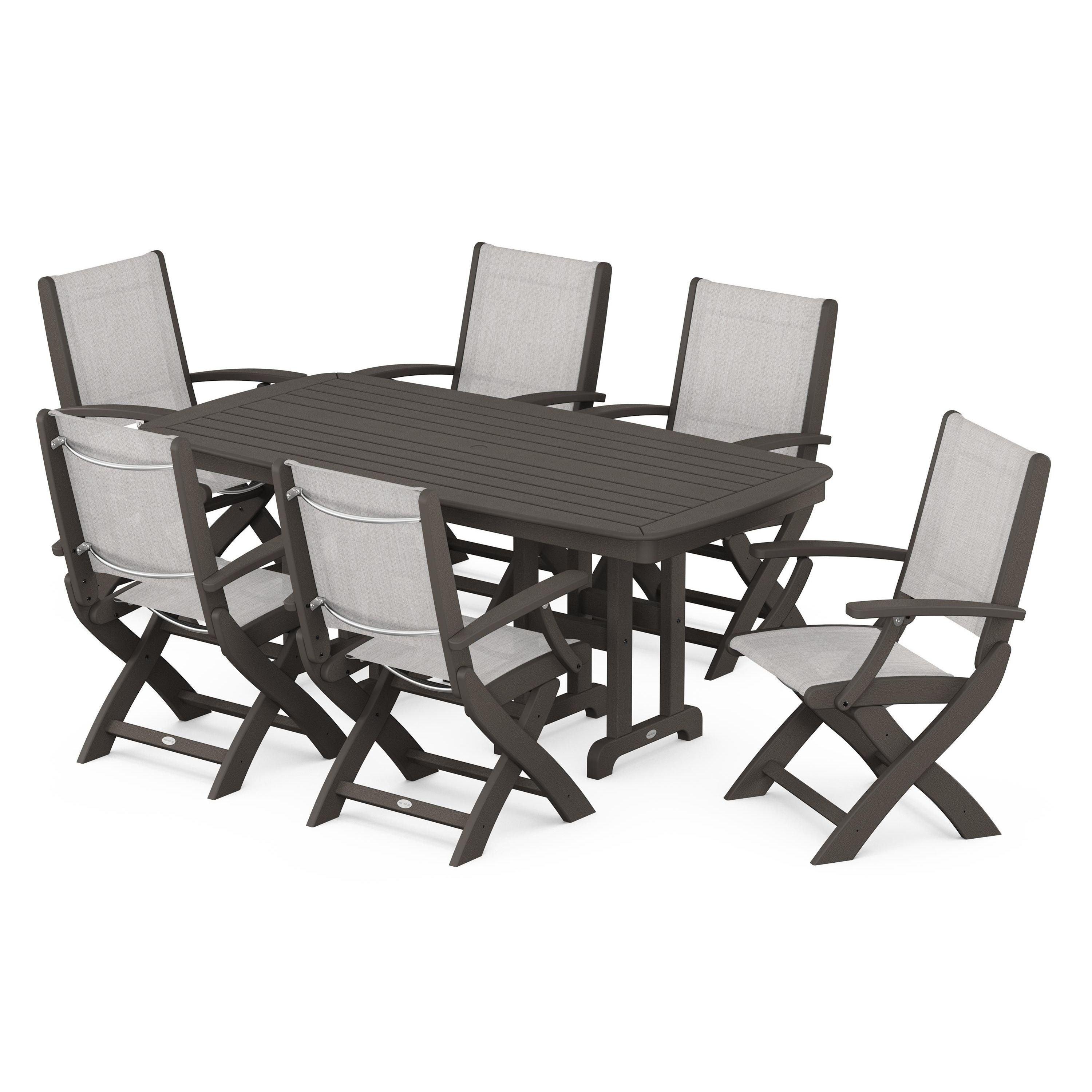 Coastal Folding Arm Chair 7-Piece Dining Set