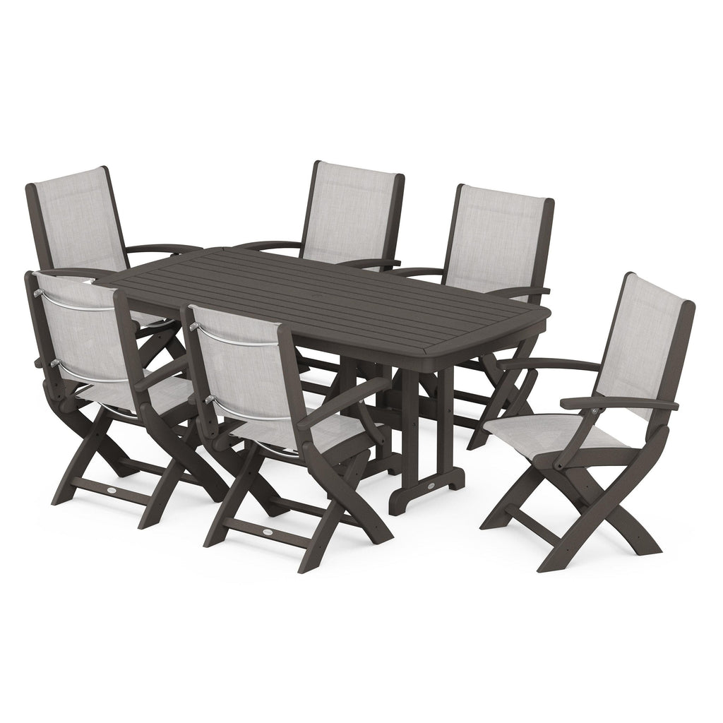 Coastal Folding Arm Chair 7-Piece Dining Set