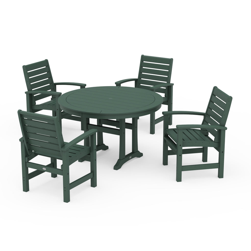 Signature 5-Piece Round Dining Set with Trestle Legs