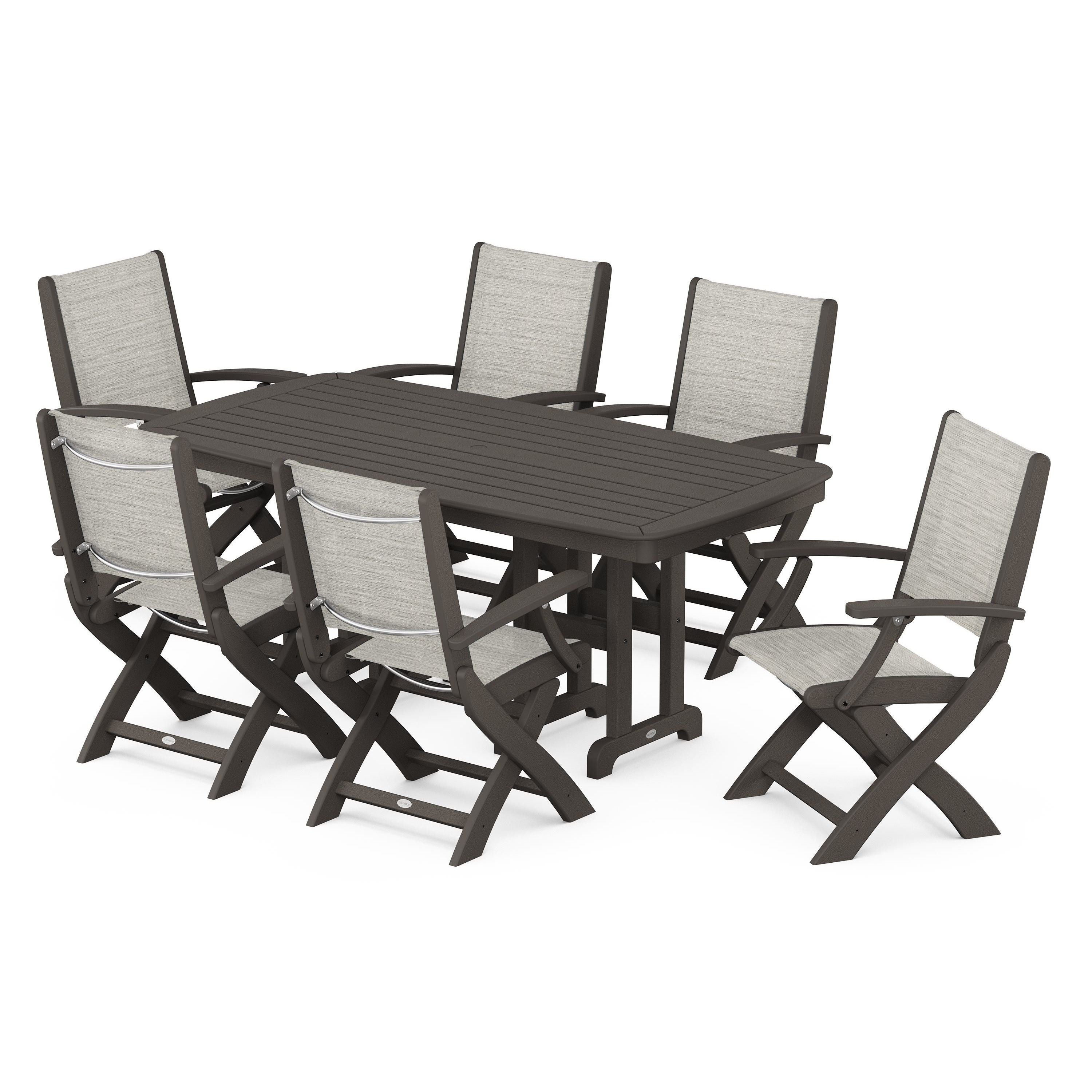Coastal Folding Arm Chair 7-Piece Dining Set