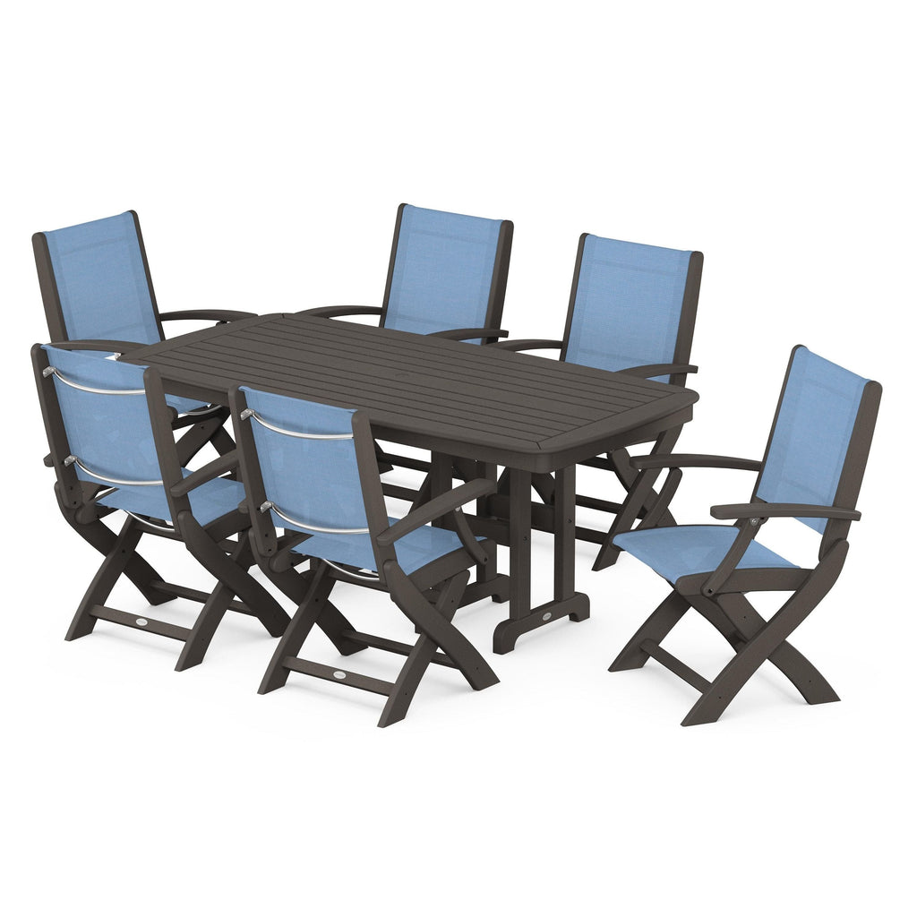 Coastal Folding Arm Chair 7-Piece Dining Set