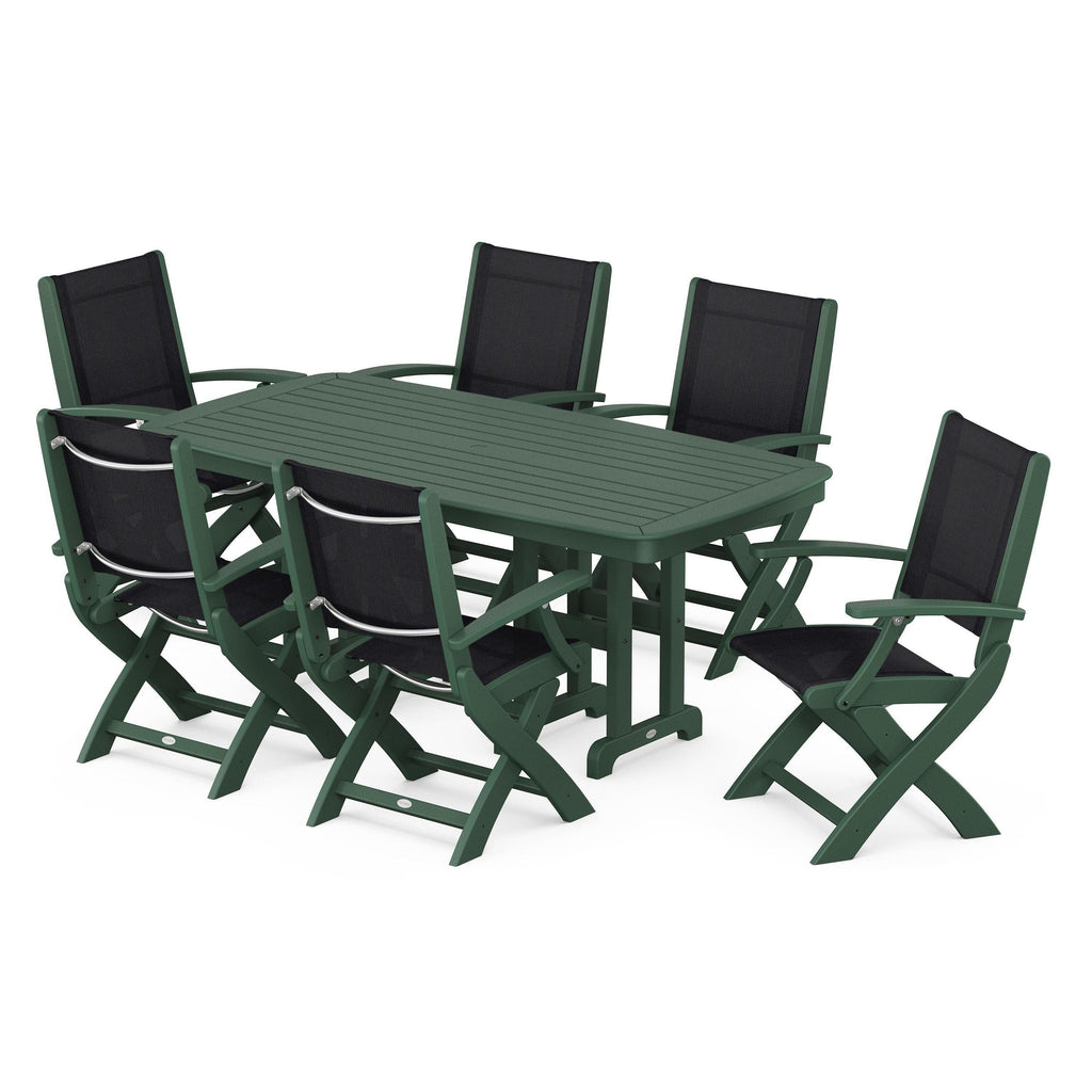 Coastal Folding Arm Chair 7-Piece Dining Set