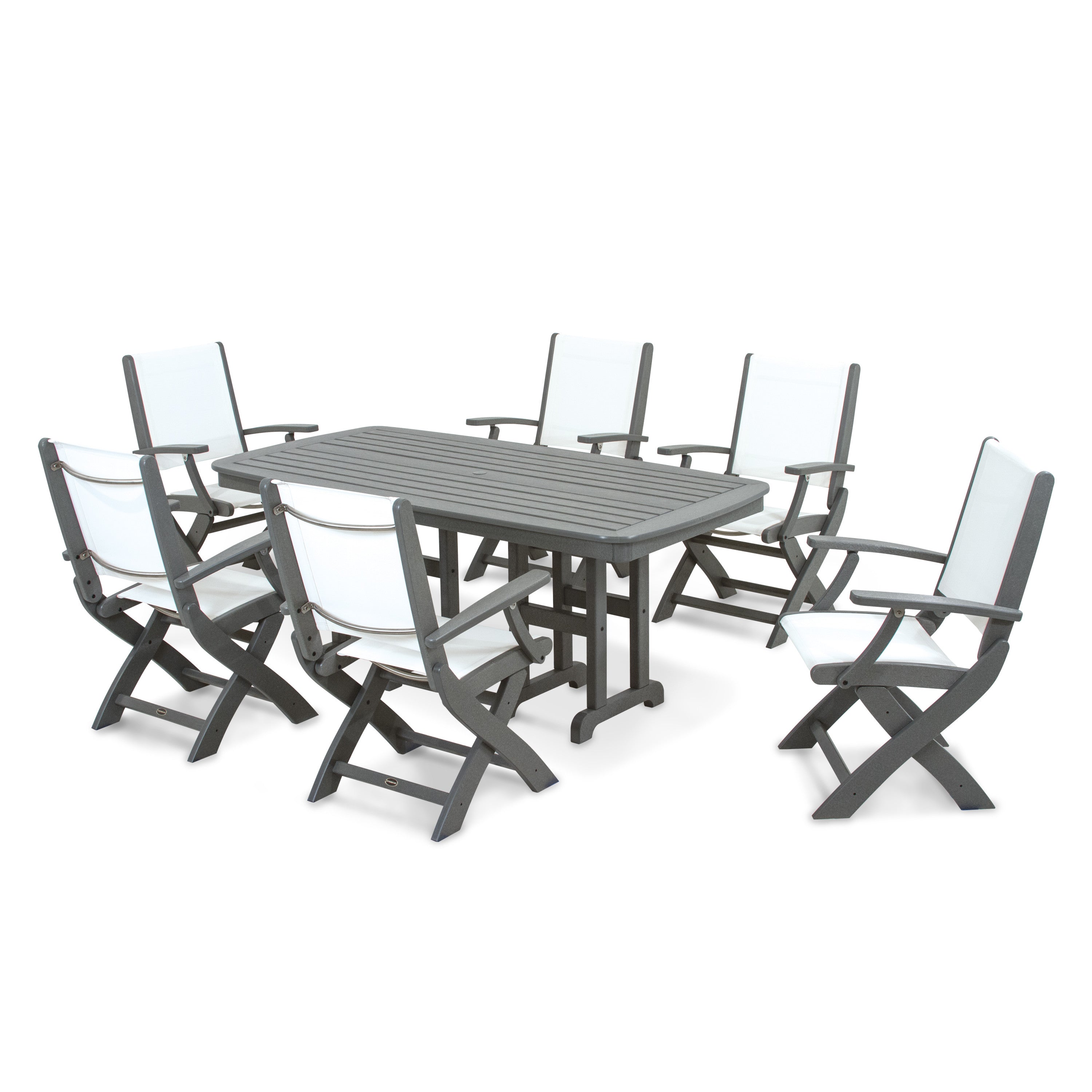 Coastal Folding Arm Chair 7-Piece Dining Set