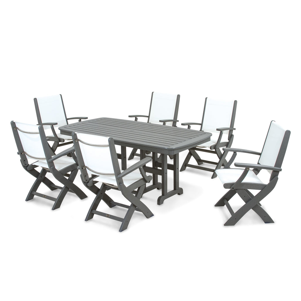 Coastal Folding Arm Chair 7-Piece Dining Set