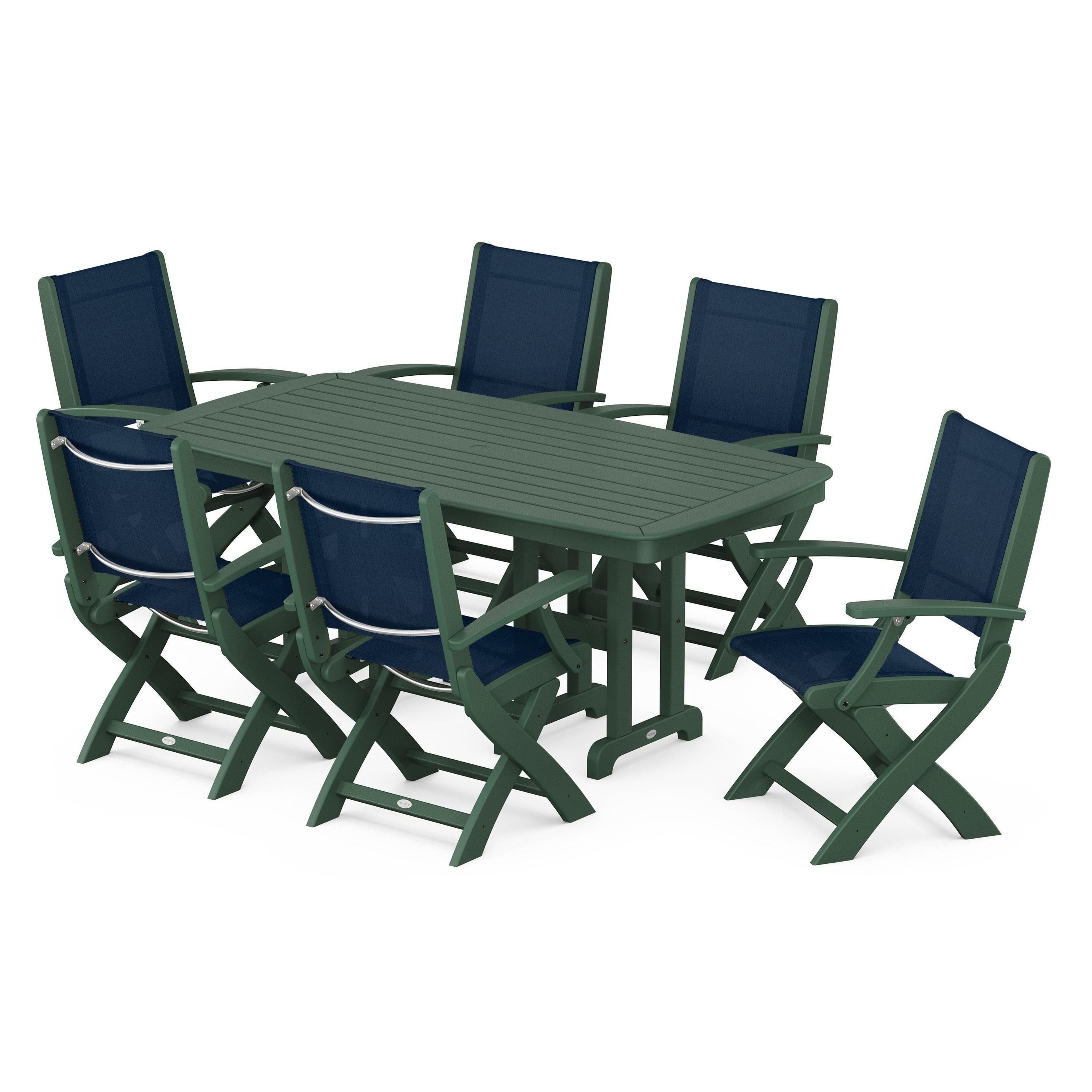 Coastal Folding Arm Chair 7-Piece Dining Set