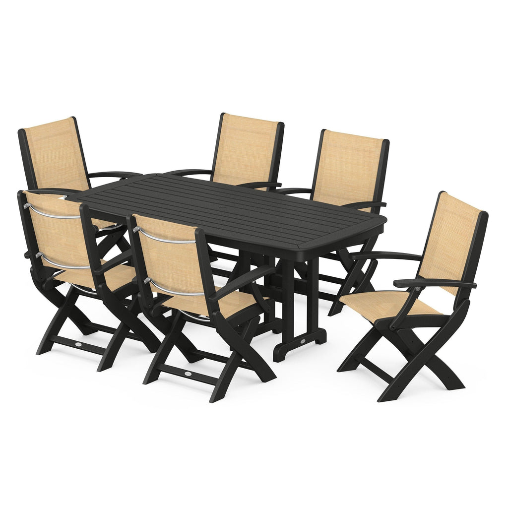 Coastal Folding Arm Chair 7-Piece Dining Set