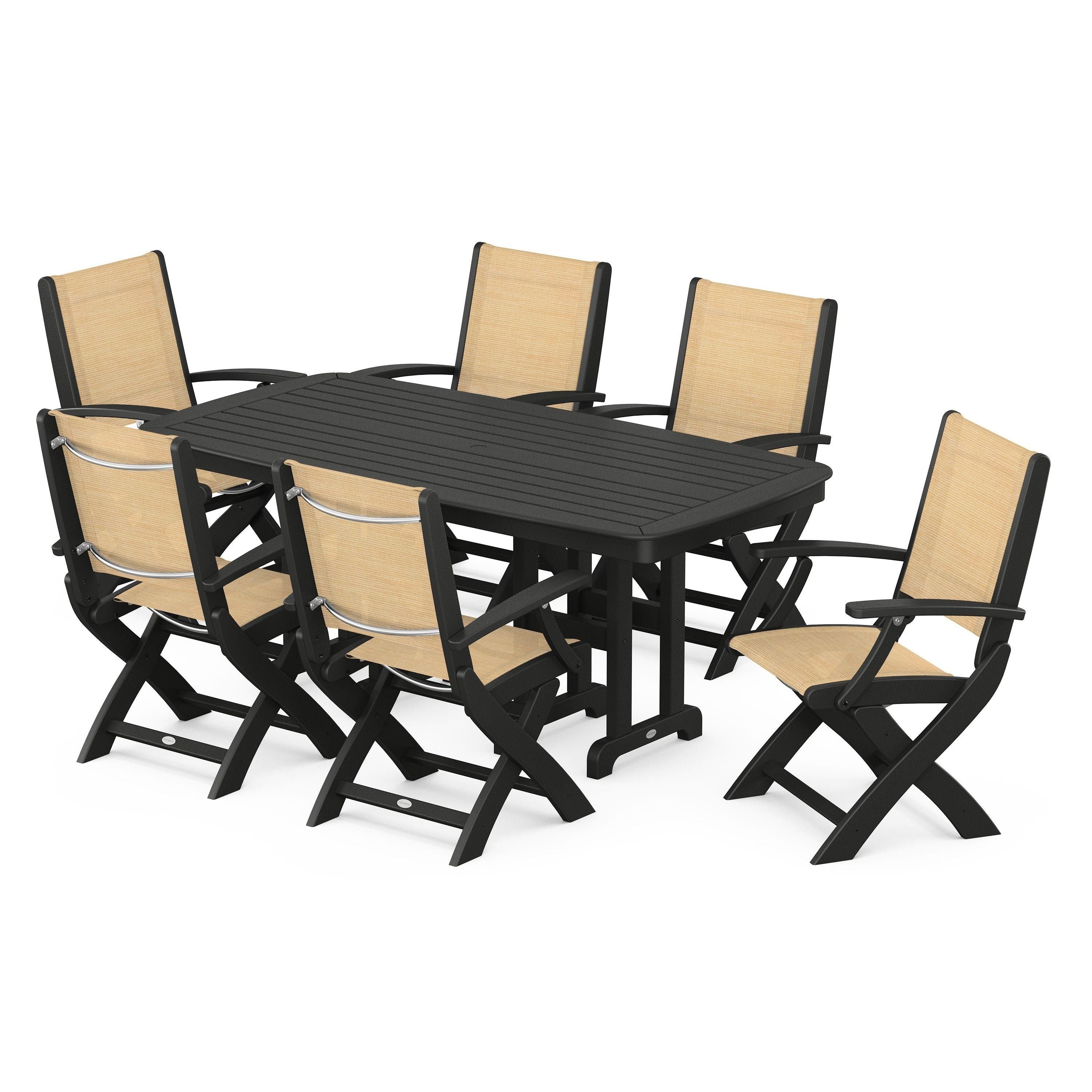 Coastal Folding Arm Chair 7-Piece Dining Set