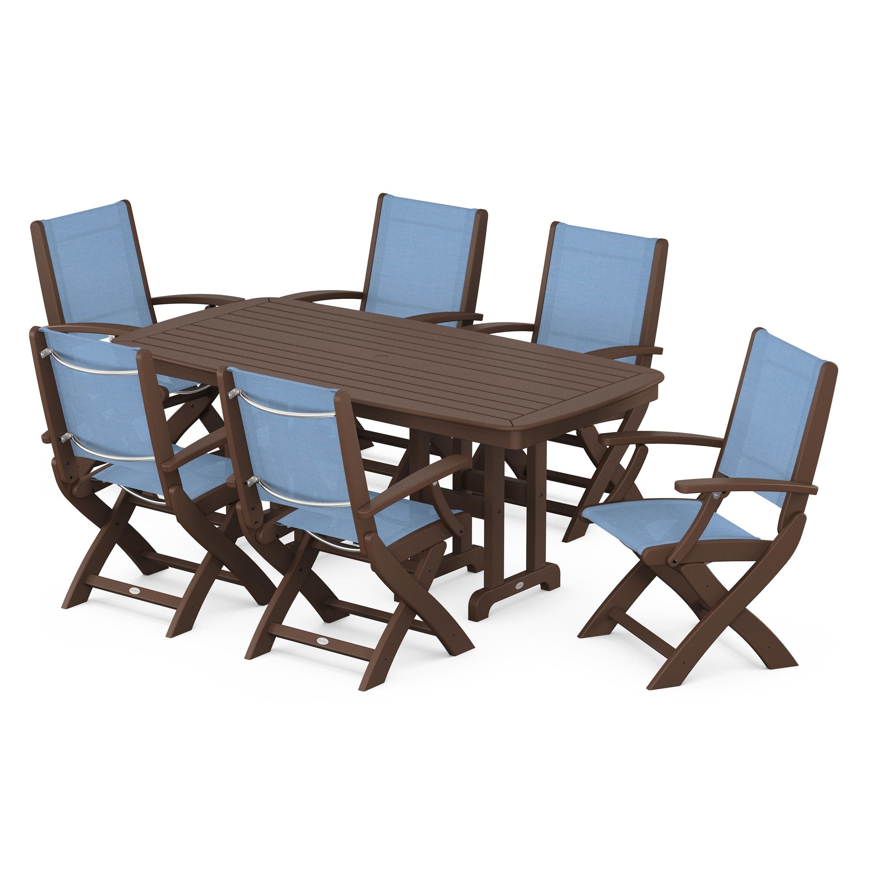 Coastal Folding Arm Chair 7-Piece Dining Set