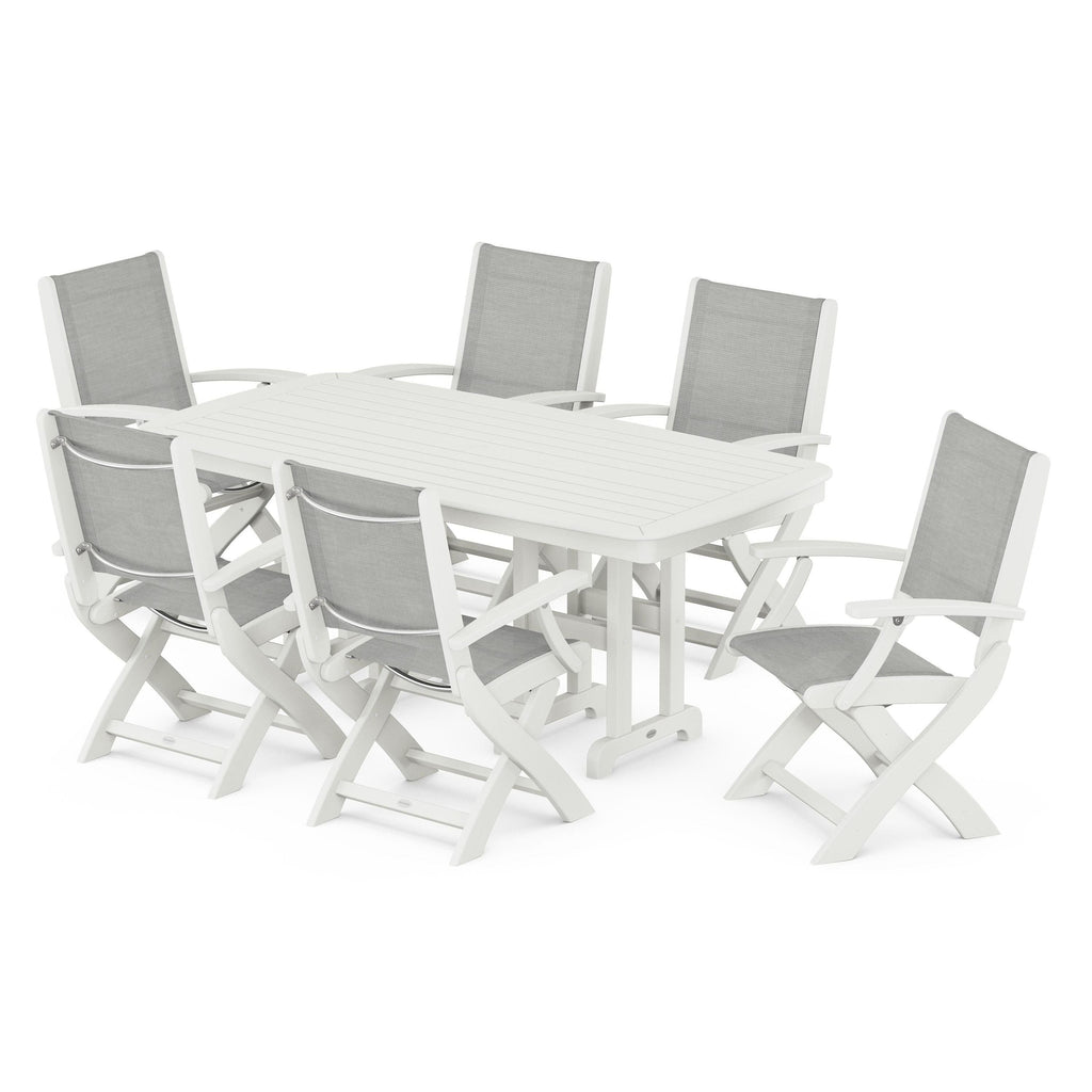 Coastal Folding Arm Chair 7-Piece Dining Set