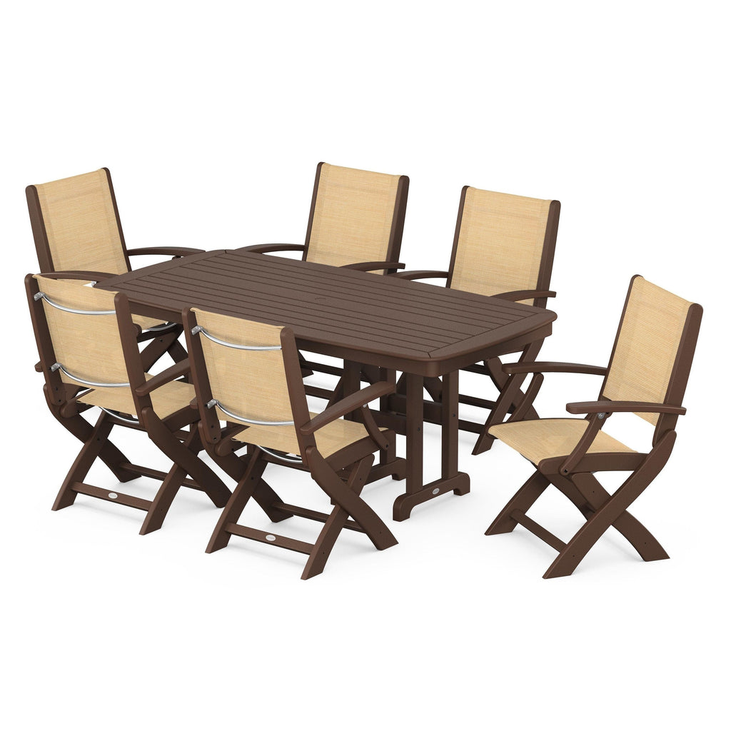 Coastal Folding Arm Chair 7-Piece Dining Set