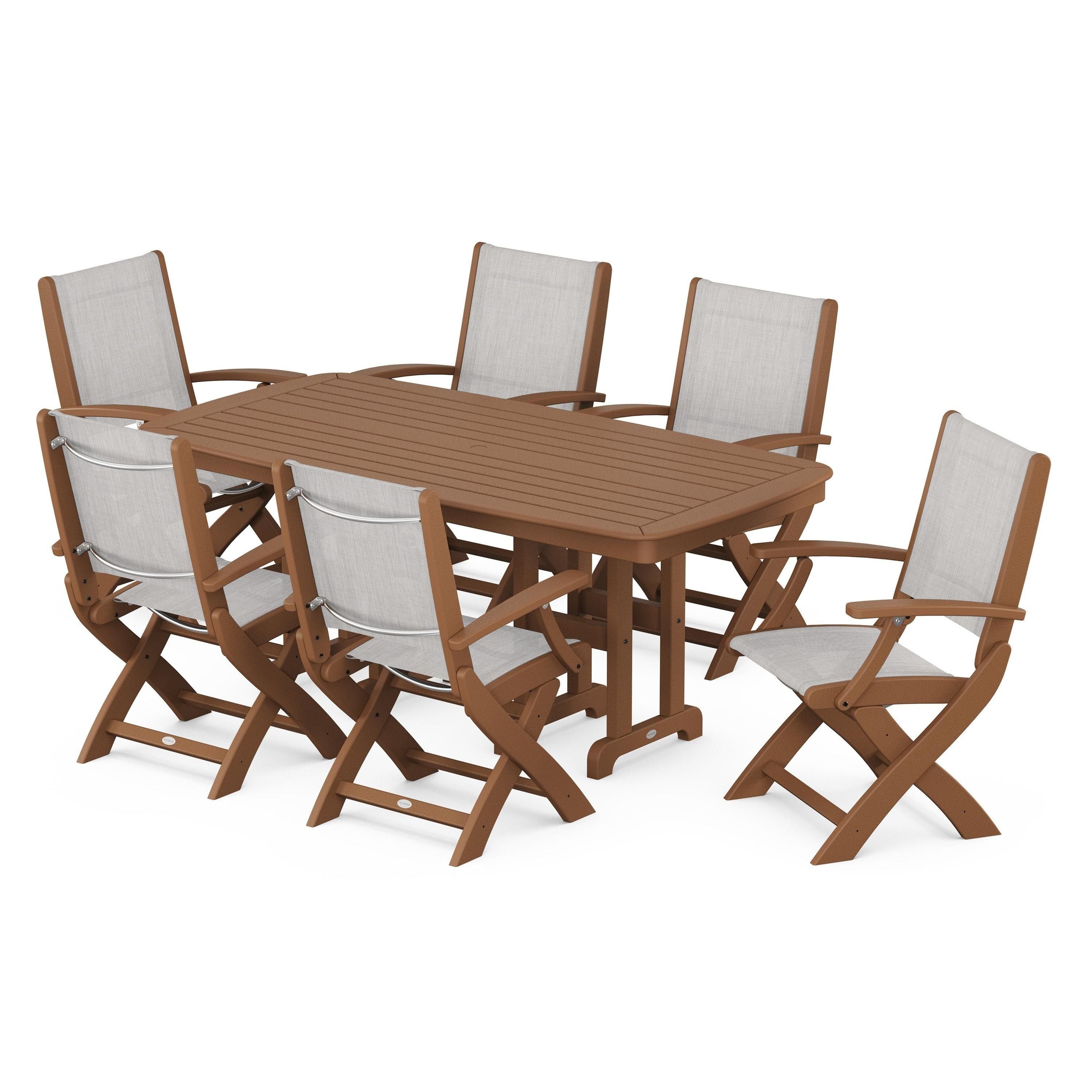 Coastal Folding Arm Chair 7-Piece Dining Set