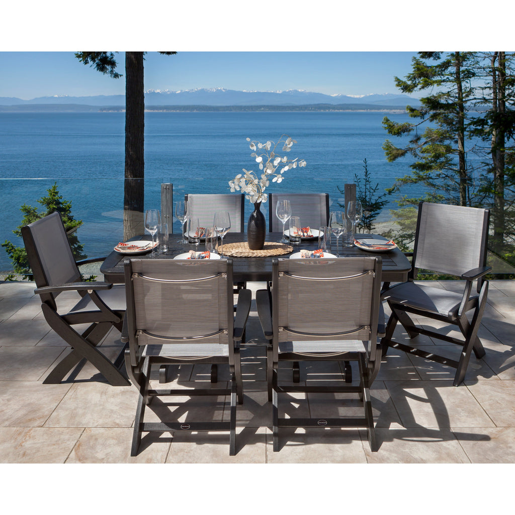 Coastal Folding Arm Chair 7-Piece Dining Set