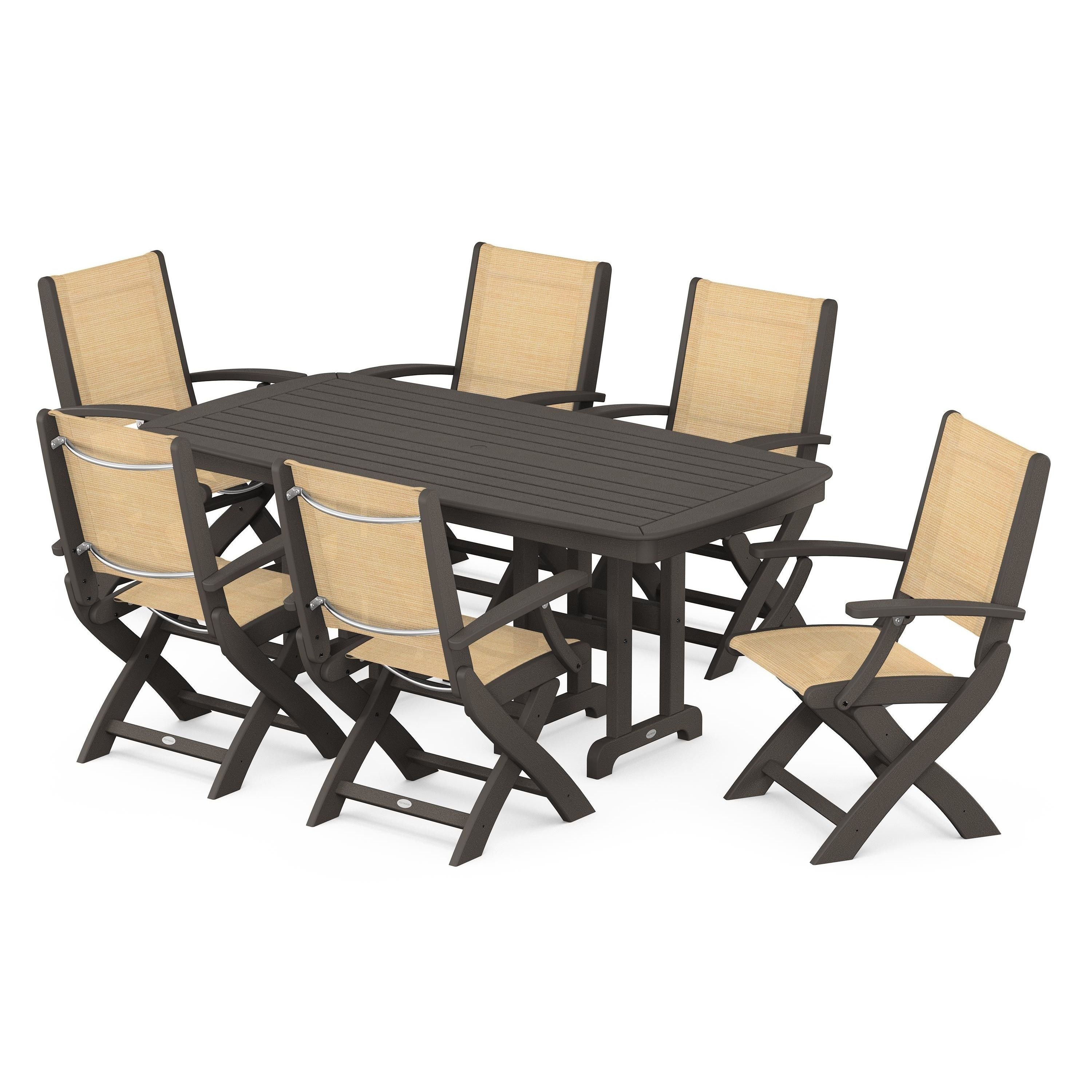 Coastal Folding Arm Chair 7-Piece Dining Set