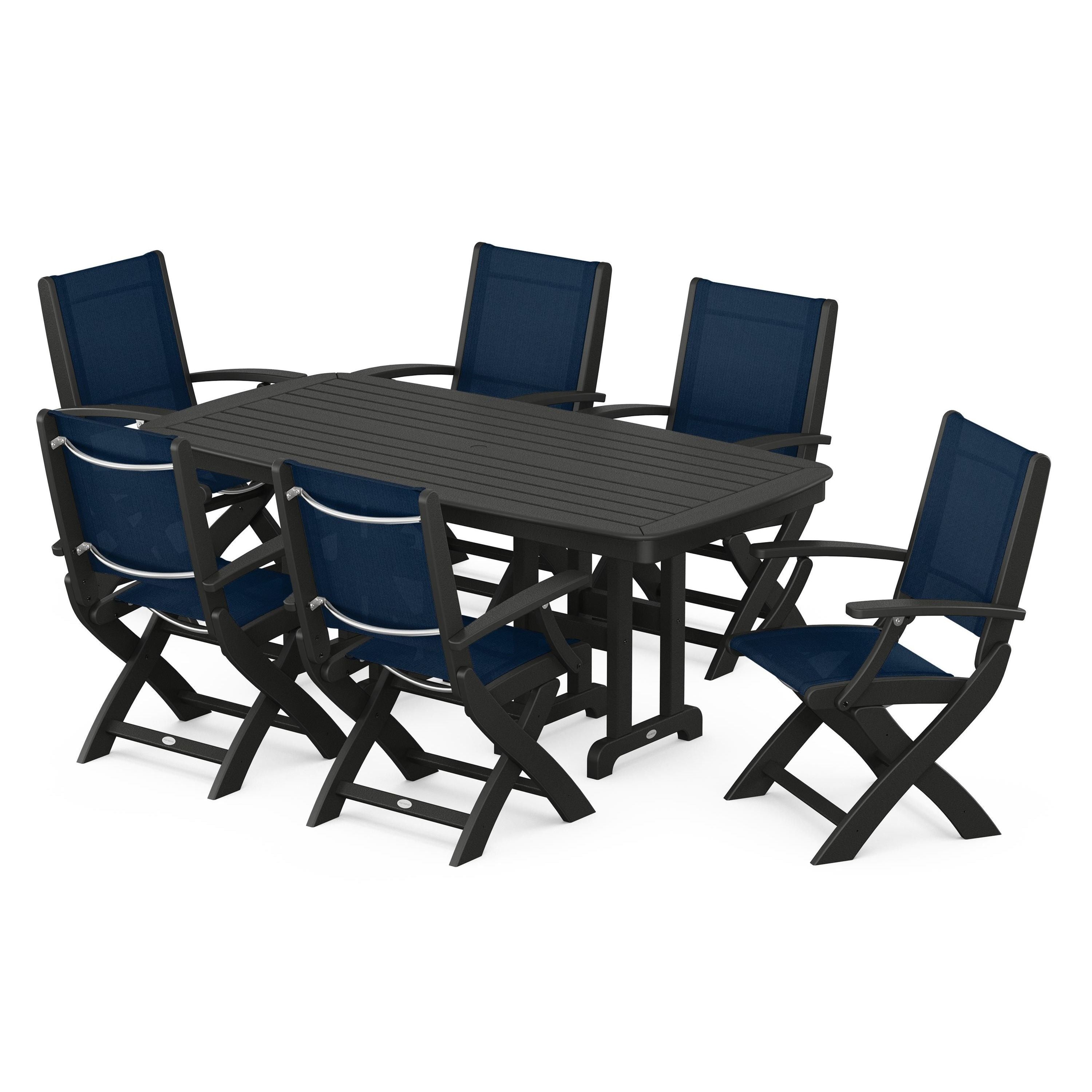 Coastal Folding Arm Chair 7-Piece Dining Set