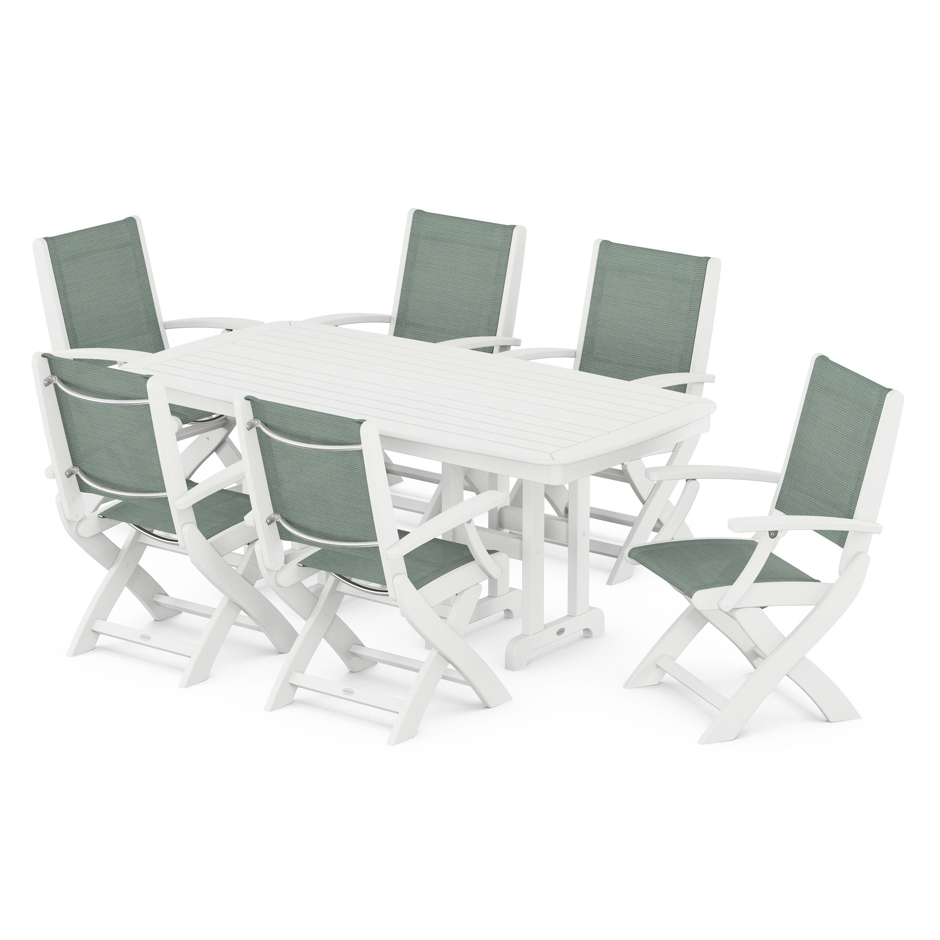 Coastal Folding Arm Chair 7-Piece Dining Set