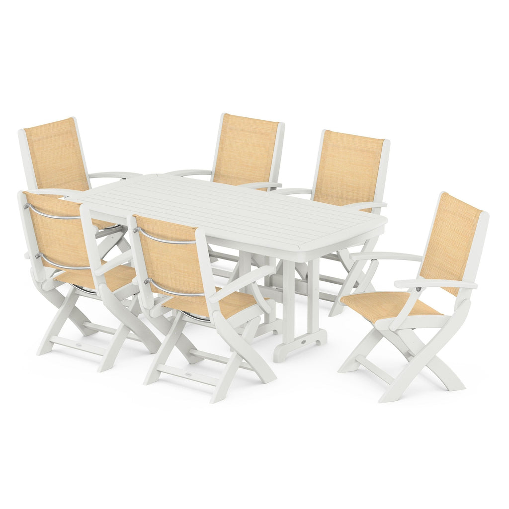 Coastal Folding Arm Chair 7-Piece Dining Set