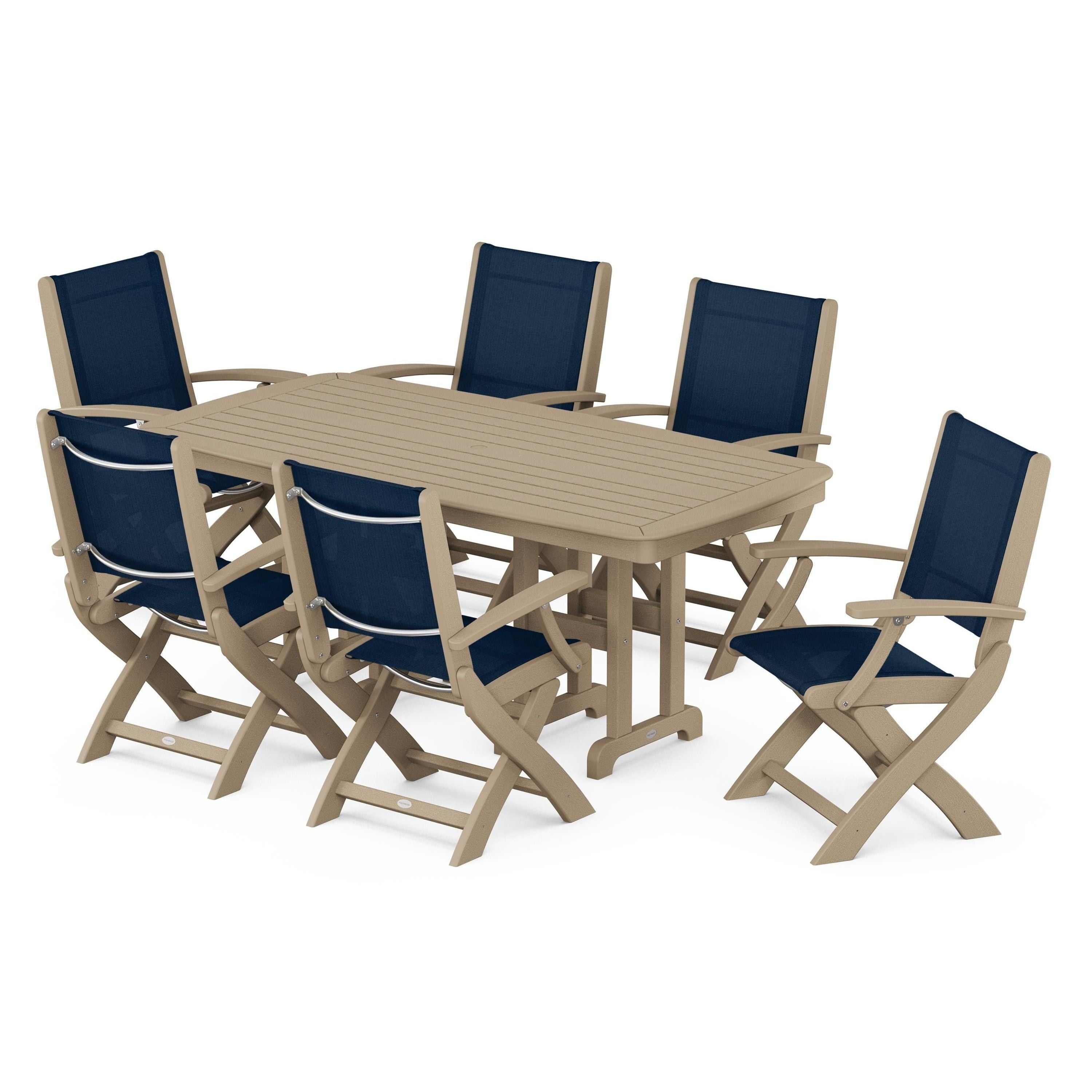 Coastal Folding Arm Chair 7-Piece Dining Set